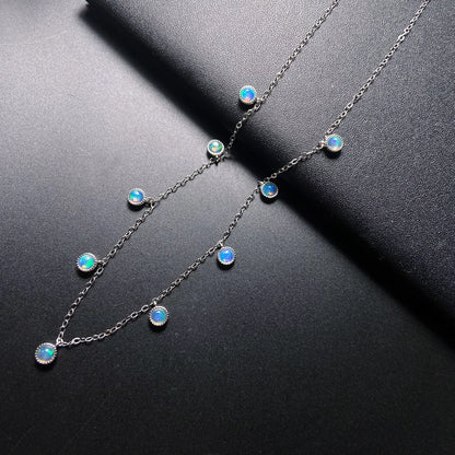 Trendy Natural White Opal Necklace 925 Silver Colorful Gemstone 5mm 9pcs for Women Party October Birthstone Opal Jewelry Gift