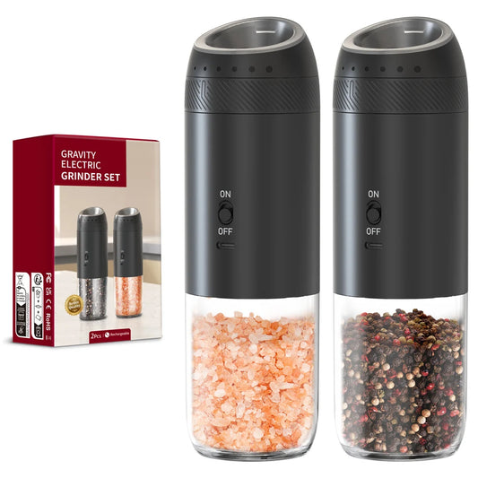 1/2PCS Electric Salt And Pepper Grinder with LED Light Gravity Sensing Adjustable Spice Mills Cordless Automatic Kitchen Gadget - AMULET RING STORE