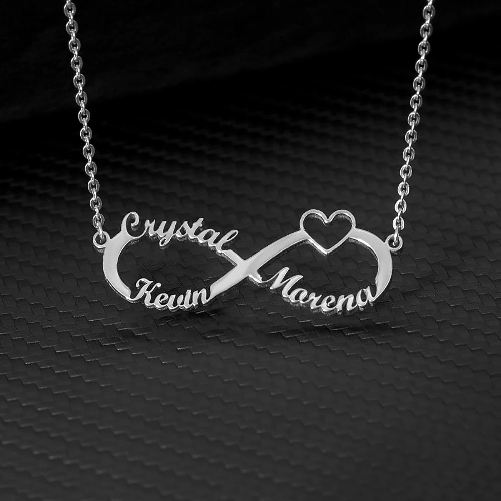 Custom Double Heart Two Names Infinity Necklaces For Women Stainless Steel Customized Necklace Pendant Personalized Jewelry Gift