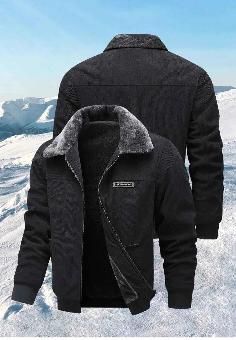 Winter Men Fleece Jacket Padded Warm Loose Parka Coat Corduroy Short Jacket Man Solid Fur Collar Windbreaker Cotton Jackets