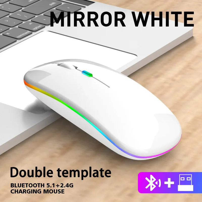 Wireless Mouse Bluetooth and 2.4GHz Dual Modes Rechargeable RGB Ergonomic Silent Click for PC iPad Laptop Cell Phone TV - AMULET RING STORE