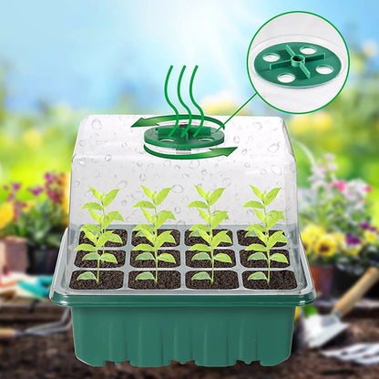 Higher Cover Nursery Tray Box with Growing light 6/12 Cell LED Full Spectrum Seedling Succulent Flower Planting Germination Pot - AMULET RING STORE