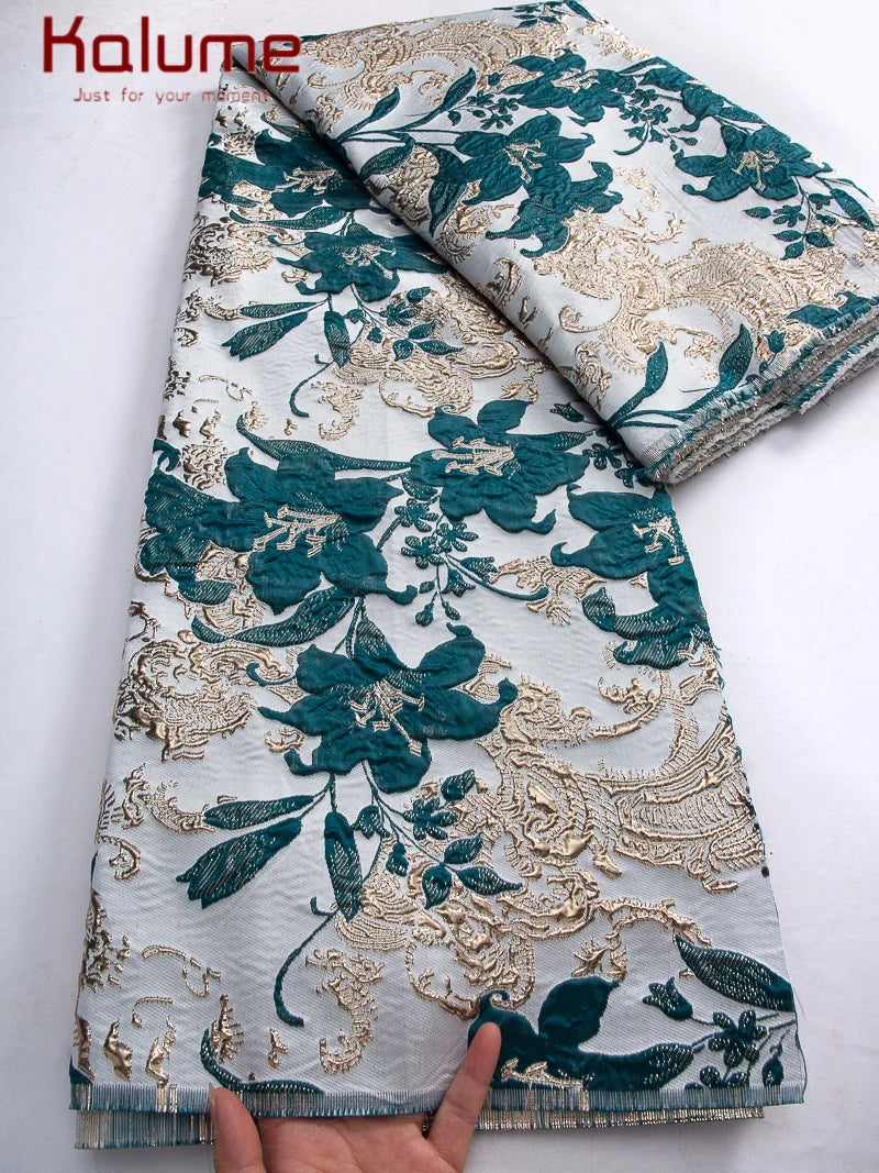 Kalume 2025 African Gilding Jacquard Lace Fabric High Quality Brocade Lace Fabric Ship From U.S. For Sewing Party Dress F4329