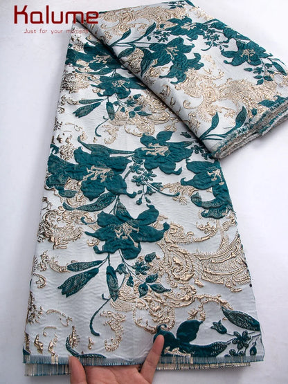 Kalume 2025 African Gilding Jacquard Lace Fabric High Quality Brocade Lace Fabric Ship From U.S. For Sewing Party Dress F4329
