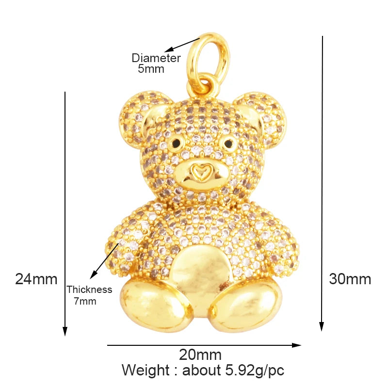 Luxury Fine Inlaid Rainbow Cubic Zirconia Charm Pendant,Cute Bear Jewelry Necklace Bracelet Making Wholesale Supplies M85 - AMULET RING STORE