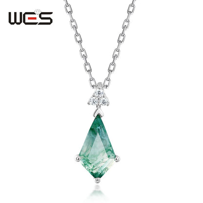 WES 100% 925 Silver Natural Unique Moss Agate Pendant Necklace for Woman Forest Jewelry Engagement Gift Boho Style Wholesale - AMULET RING STORE