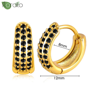 925 Sterling Silver Needle Fashion Round Pendant Small Earrings Luxury Gold Hoop Earrings for Women Premium Black Jewelry Gifts - AMULET RING STORE