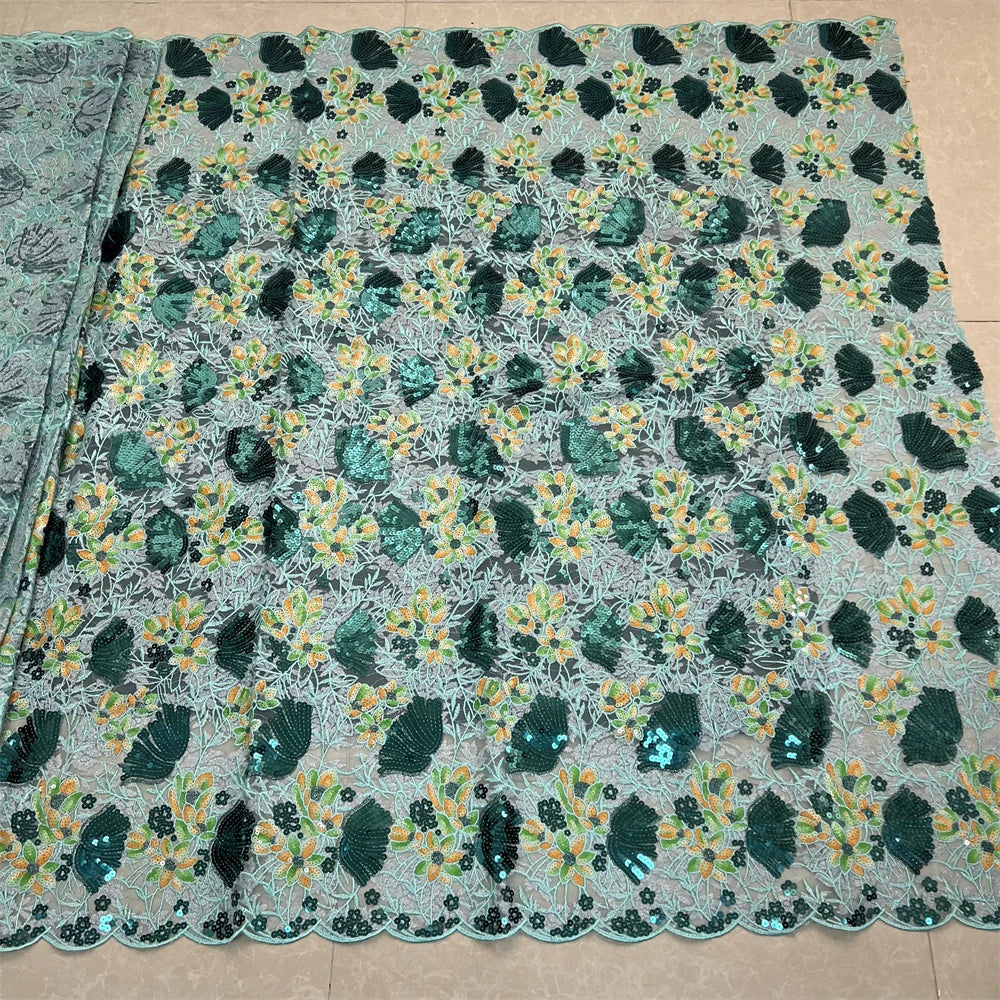 African Nigerian Tulle Lace Fabric - 3D Sequins Embroidery