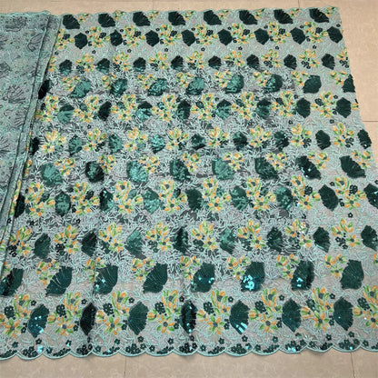 African Nigerian Tulle Lace Fabric - 3D Sequins Embroidery
