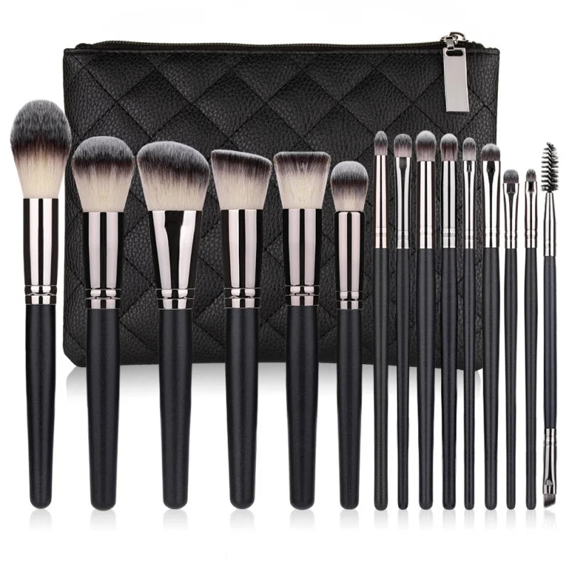 New Cangzhou15Pink Plaid Makeup Brush Set Rose Gold Wooden Handle Makeup Tools - AMULET RING STORE