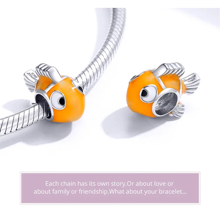 BISAER 925 Sterling Silver Charm Ocean Style Fish Dolphin Mermaid Shell Blue CZ Bead For Necklace&Bracelet DIY Fine Jewelry Gift - AMULET RING STORE