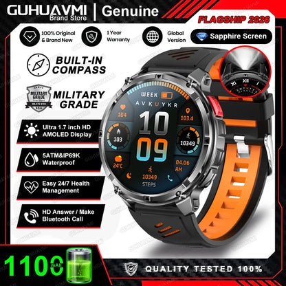 New Military T-Rex3 Ultra 1100mAh Battery Smart Watch 5 ATM Waterproof 1.7"AOD Compass GPS Sports tracker Outdoors Smartwatches