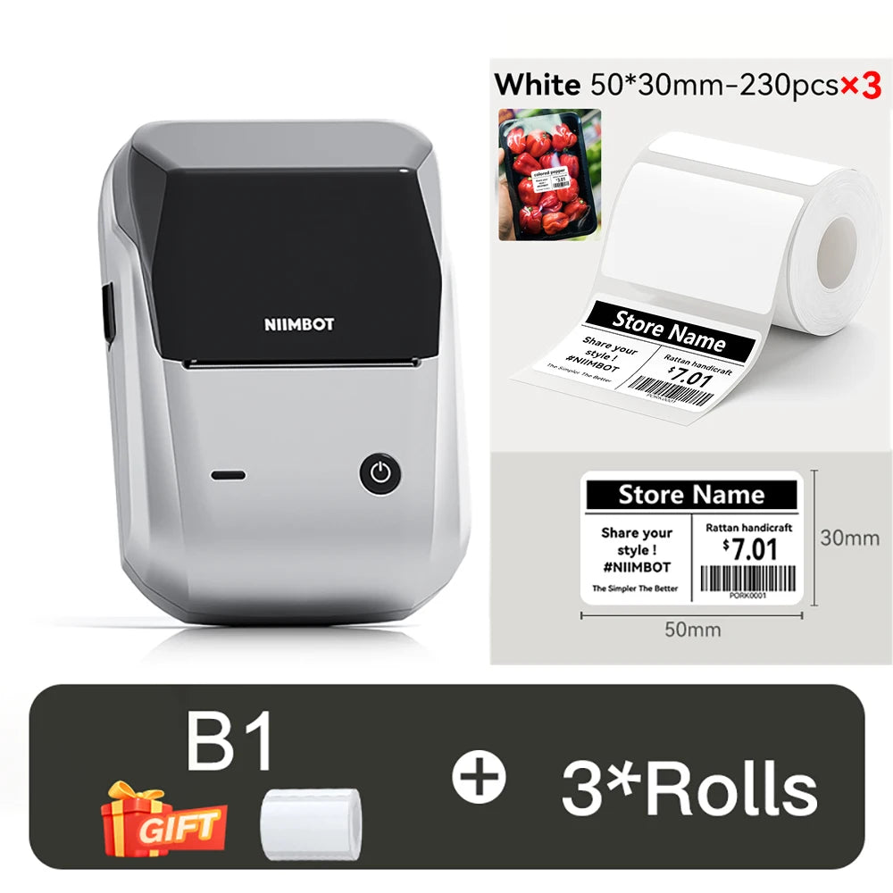 NIIMBOT B21/B1 Portable Thermal Printer 1500mAh Wireless Sticker Printer With Self-adhesive Labels For Barcode Clothing Jewelry
