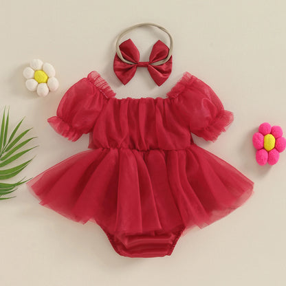 ma&baby 0-24M Christmas Newborn Infant Baby Girl Red Romper Tulle Bow Ruffle Jumpsuit Party Xmas Costumes Headband Outfits D05 - AMULET RING STORE