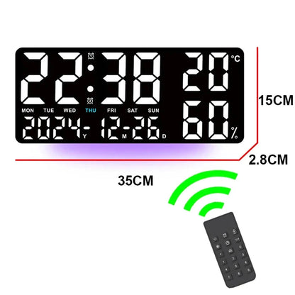 Digital Wall Clock with Atmosphere Lights Remote Control TEMP Humidity Display LED Large Table Clock Multifunctional Alarm Clock