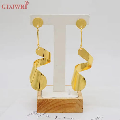 Fan Shape Earrings New Fashion Dubai Gold Color Drop Earrings French African Women Girls Party Gifts Wedding Jewelry Earring