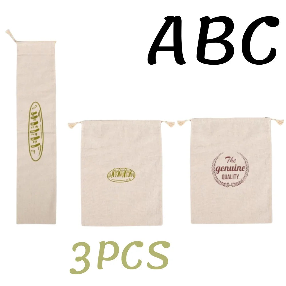1/6pcs Reusable Linen Bread Bag Baking Storage Container for Toast Unbleached Preservation Bag with Drawstring Kitchen Organizer - AMULET RING STORE