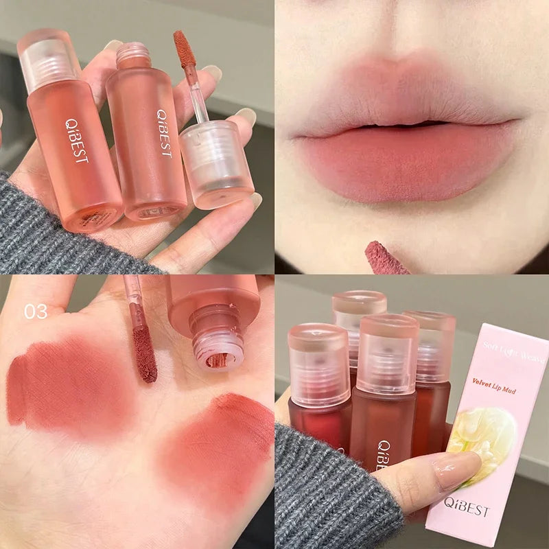 Qibest 6 Colors Velvet Matte Liquid Lipstick Long-Lasting Waterproof Lip Mud Sexy Red Lipgloss Beauty Women Cosmetics Lip Tint - AMULET RING STORE