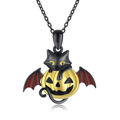 Gothic Punk Bat Wings and Heart Shaped Resin Pendant Necklace - Dark Fantasy Style Alloy Chain, Halloween Women’S Gift, Casual Fashion Accessories