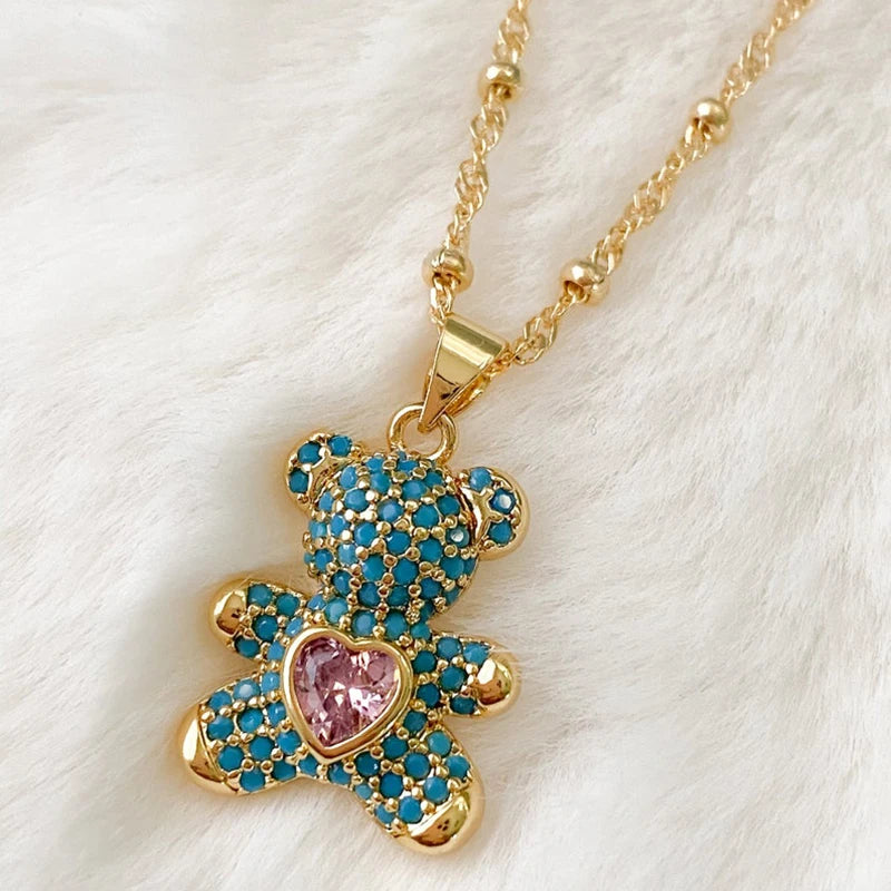 Luxury Fine Inlaid Rainbow Cubic Zirconia Charm Pendant,Cute Bear Jewelry Necklace Bracelet Making Wholesale Supplies M85 - AMULET RING STORE