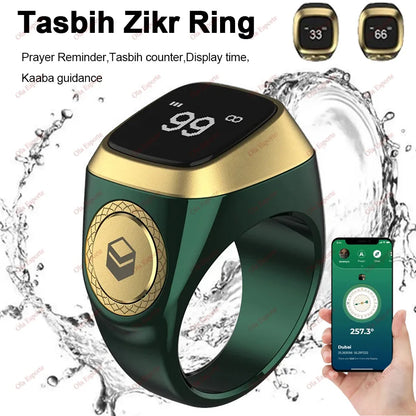Qibla Smart Tasbih Tally Counter for Muslims Zikr Ring Digital Tasbeeh 5 Prayer Time Vibration Reminder Waterproof Qibla Subhah