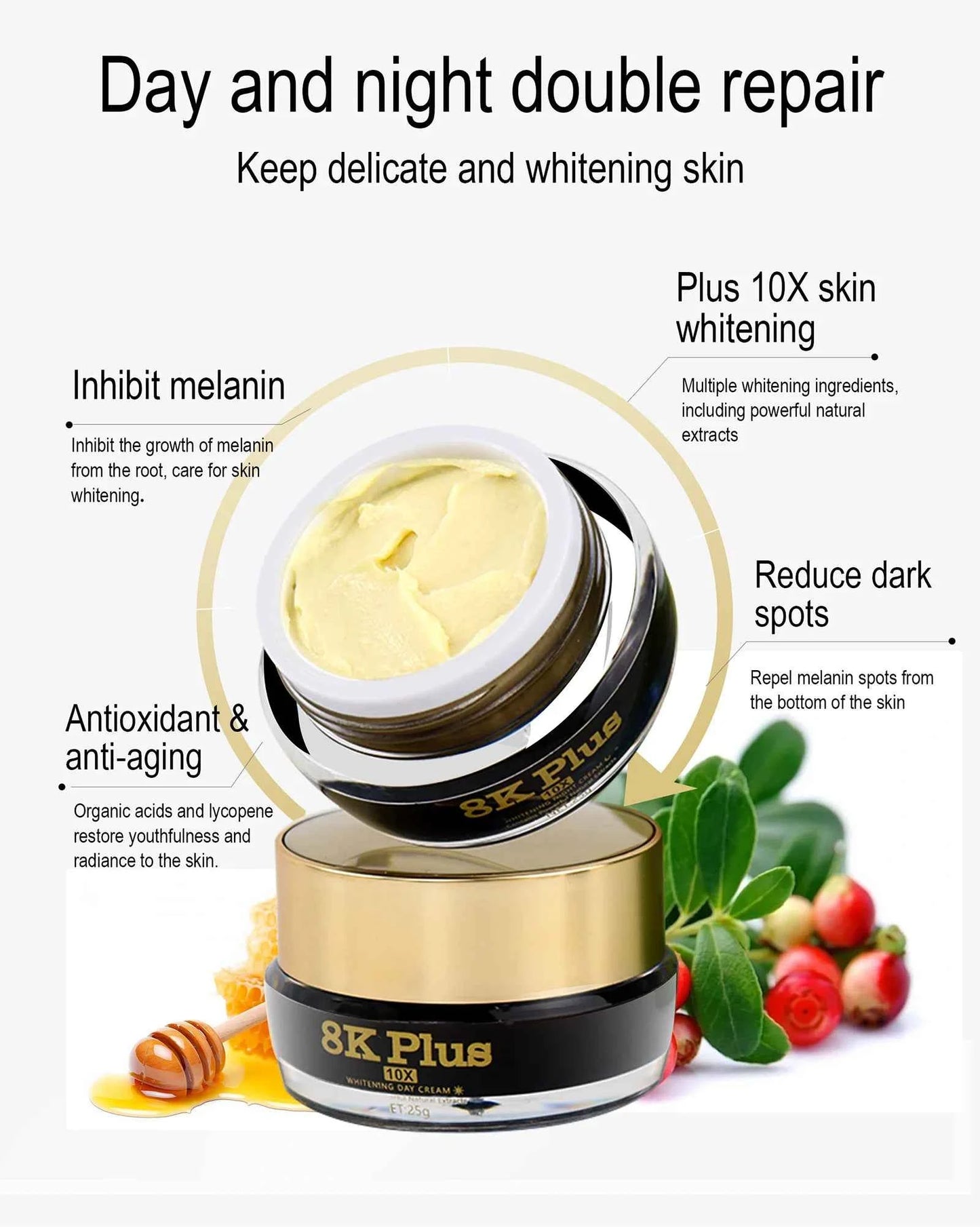 AILKE Whitening Face Cream, Antioxidant, Reduce Dark Spots, Inhibit Melanin, Anti-aging, With Collagen, Niacinamide, Glutathione