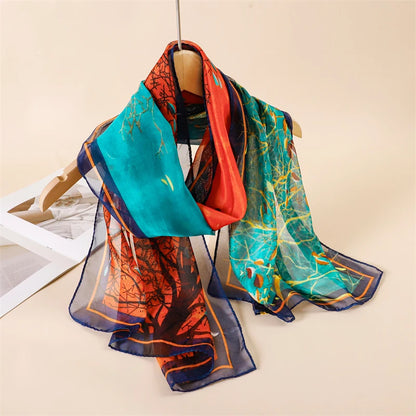 45*155cm Print Design Women Silk Scarf Shawl Elegant Headscarf Convinient Bandage Hijabs Chiffon Muslim Wrap Scarves - AMULET RING STORE