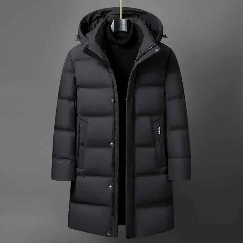 Winter Fashion Down Jacket for Men Men's White Duck Down Jackets Hooded Warm Thick Long Parkas Man Slim Fit Medium Length Coats