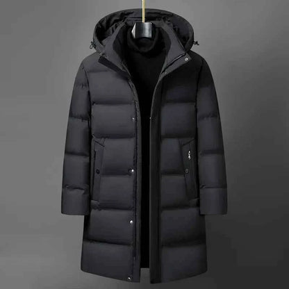 Winter Fashion Down Jacket for Men Men's White Duck Down Jackets Hooded Warm Thick Long Parkas Man Slim Fit Medium Length Coats
