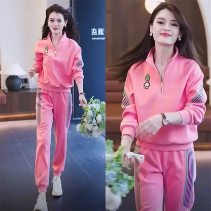 Women's Casual Suit Spring Autumn New Loose Tracksuit Fashion Tops And Pencil Pants 2 Two Piece Set Plus Size Clothing For Women