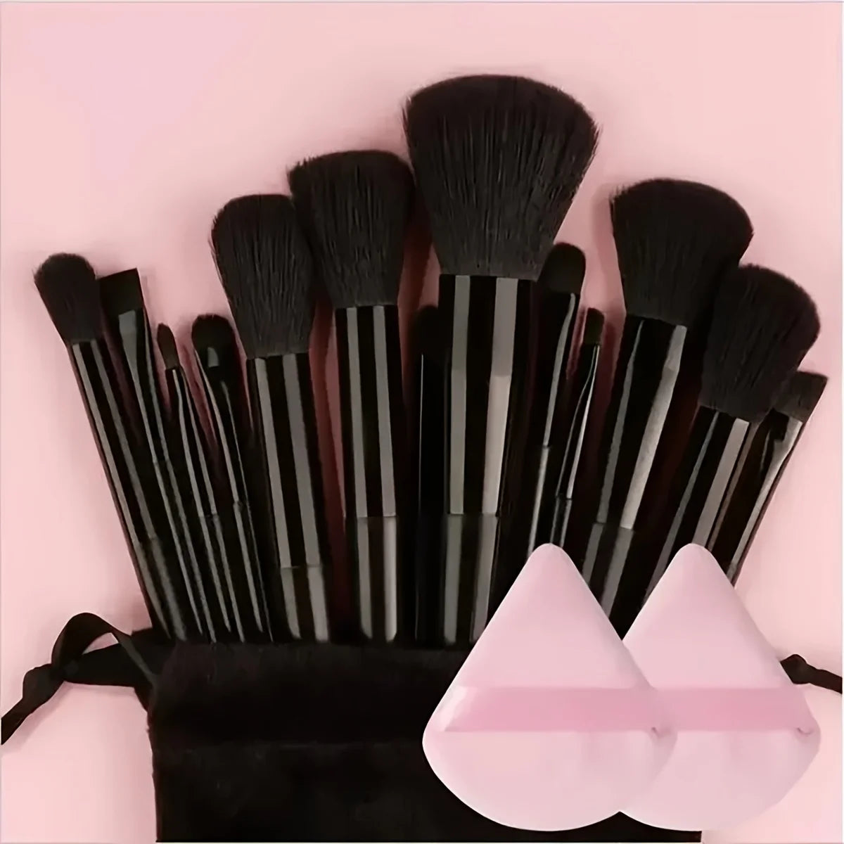 13 makeup brushes+2 puff set with portable storage bag, animal hair makeup brush set, soft and not stiff for beginners - AMULET RING STORE