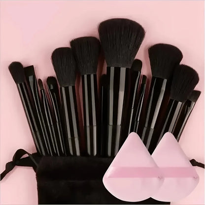 13 makeup brushes+2 puff set with portable storage bag, animal hair makeup brush set, soft and not stiff for beginners - AMULET RING STORE
