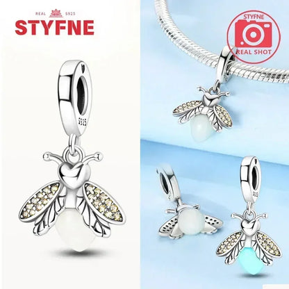 S925 Silver Glow-in-the-dark Firefly Charm Pendant Fit Original Charms Bracelet Gift Beads for Women Diy Fine Jewelry Gifts - AMULET RING STORE