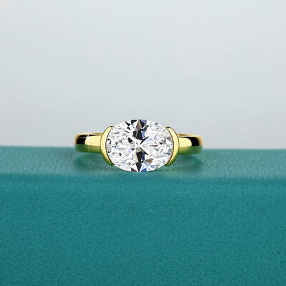 14K Gold Certified Oval Cut Moissanite Ring for Women Lab Created Diamond Engagement Wedding Yuan Bao Ring Jewelry Classic