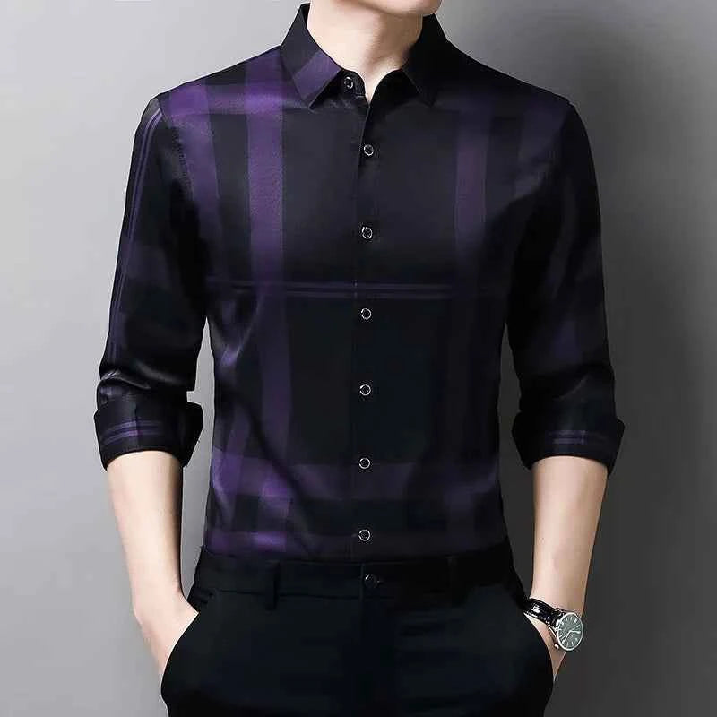 Autumn long sleeved shirt for men Business casual long sleeved plaid shirt for men