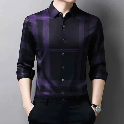 Autumn long sleeved shirt for men Business casual long sleeved plaid shirt for men