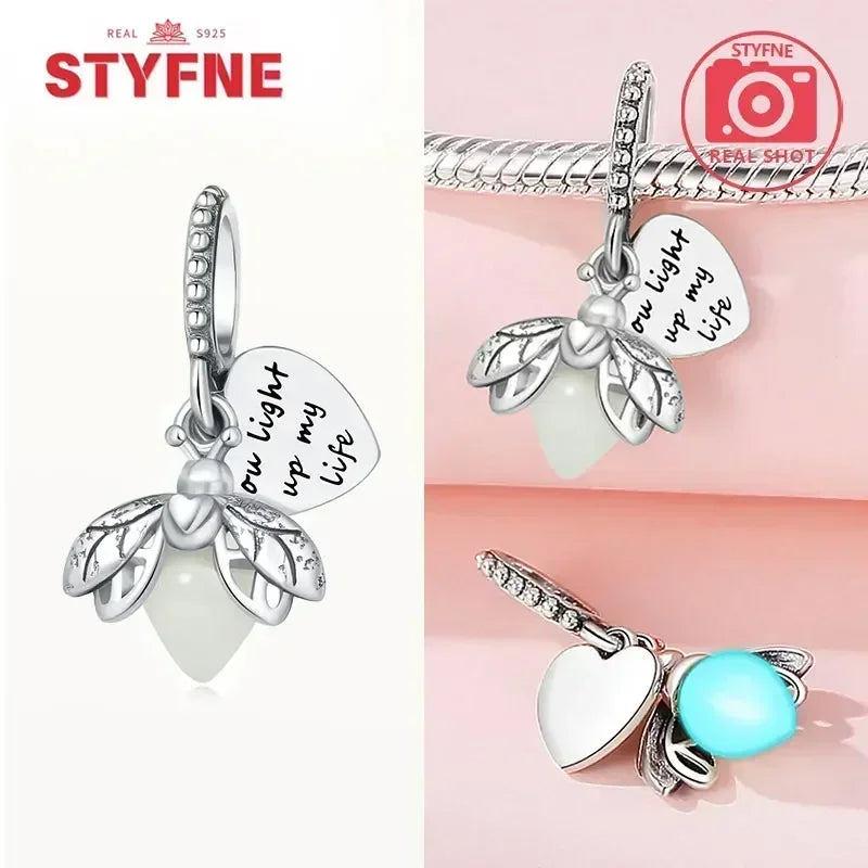 S925 Silver Glow-in-the-dark Firefly Charm Pendant Fit Original Charms Bracelet Gift Beads for Women Diy Fine Jewelry Gifts - AMULET RING STORE