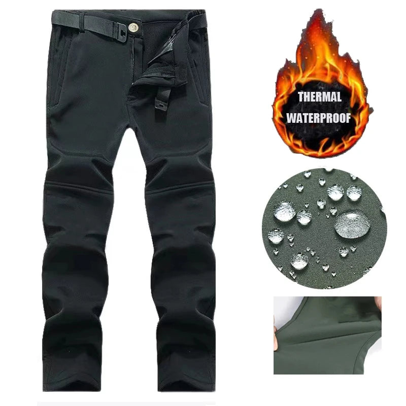 Men's City Cargo Autumn Winter Fleece Softshell Hiking Pants Fishing Climbing Trekking Casual Hunting Camping Trousers M-5XL