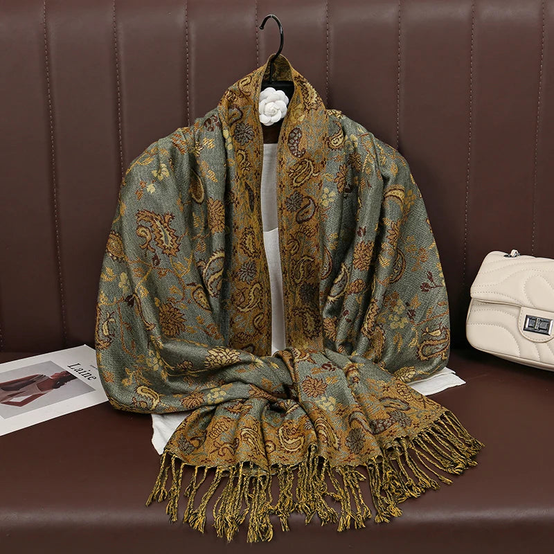 Fashion Autumn Colorful Cashmere Scarf Shawl for Women Pashmina Floral Wrap Female Thick Blanket Soft Bufanda Kerchief