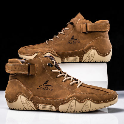 New 2025 Handmade Leather Casual Men Shoes Design Sneakers Man Breathable Leather Shoes Men Ankle Boots Outdoor