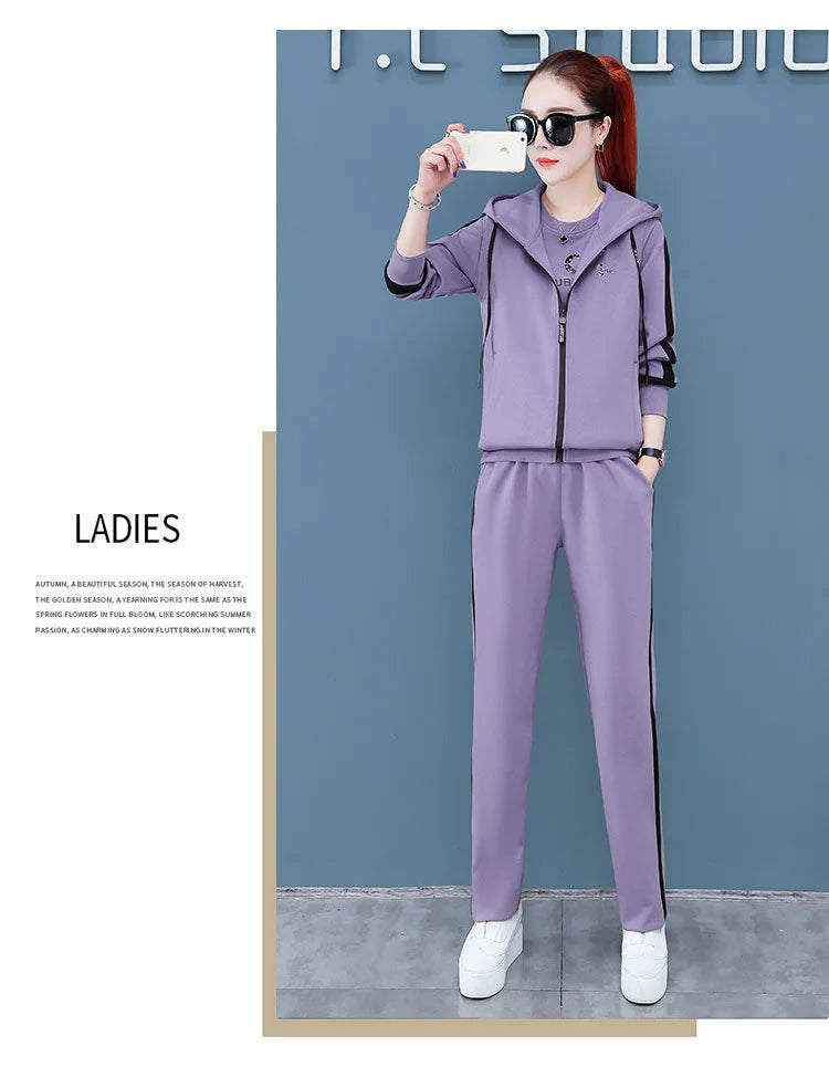 Spring Autumn Women Tracksuit Coats+Sweatshirts+Pants 3Pcs Suit Fashion Outfits Ladies Casual Clothing Sets Loose Sportswear