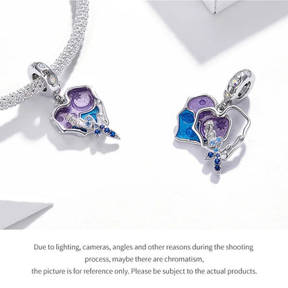 BISAER 925 Sterling Silver Charm Ocean Style Fish Dolphin Mermaid Shell Blue CZ Bead For Necklace&Bracelet DIY Fine Jewelry Gift - AMULET RING STORE