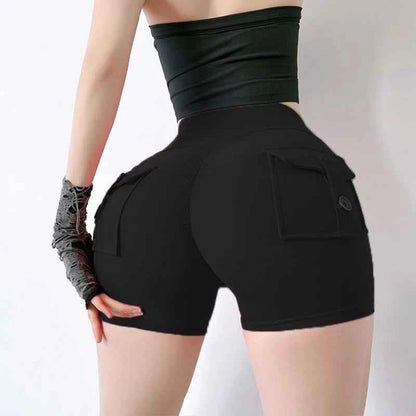 New Yoga Shorts With Pocket Women Sport High Waist Tights Buttocks Fitness Workout Leggings Push Up Gym Clothing Cycling Shorts