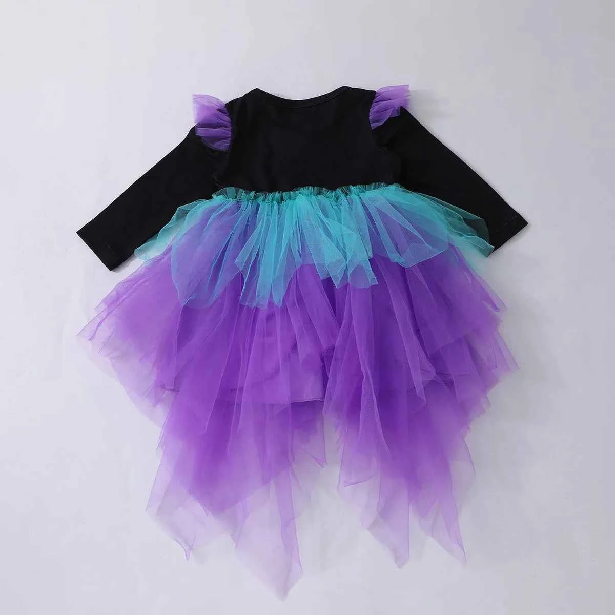 New Baby Girls Cute Cartoon Halloween Dress Long Sleeves Spliced Mesh Yarn Irregular Dress  Autumn Princess Party Tutu Dresses
