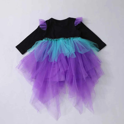 New Baby Girls Cute Cartoon Halloween Dress Long Sleeves Spliced Mesh Yarn Irregular Dress  Autumn Princess Party Tutu Dresses