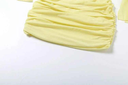 Sisterlinda Ruched Elegant Dress Women Sexy Hollow Ruffles Shirring Slash Neck Backless Puff Sleeve Street Fashion Mini Bodycon