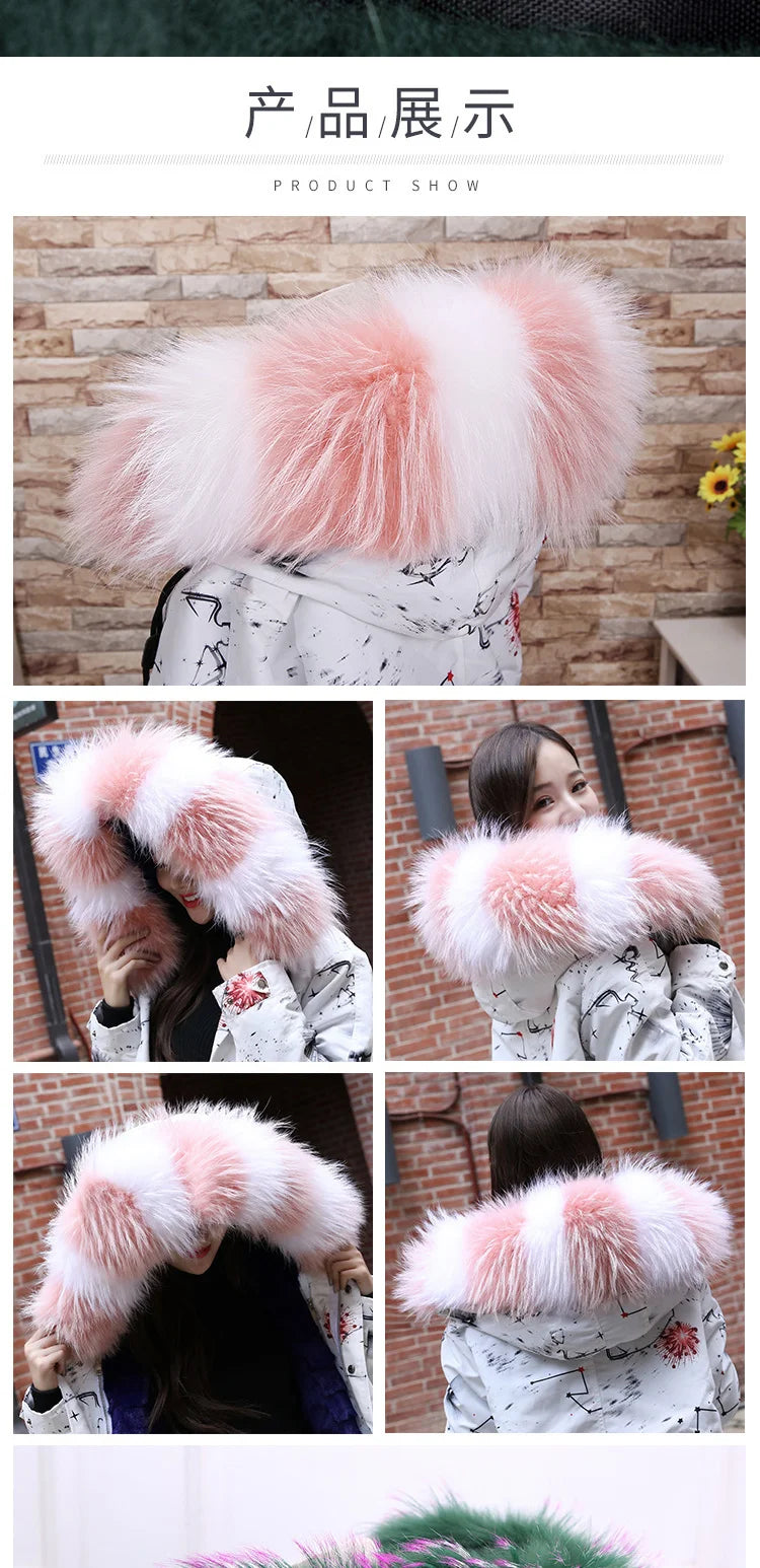 Raccoon Fur Collar 100% Real Fur Fashion Scarves For Ladies Neck Warmer Women Winter Natural Fur Scarf Decor White Fur Scarf