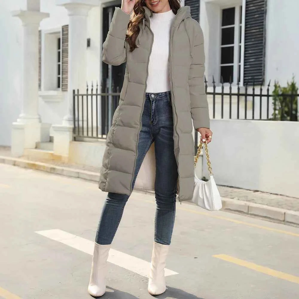 Women's Padded Coat Autumn Winter Simple Basics Zipper Long Sleeve Hoodie Daily Long Padded Clothes