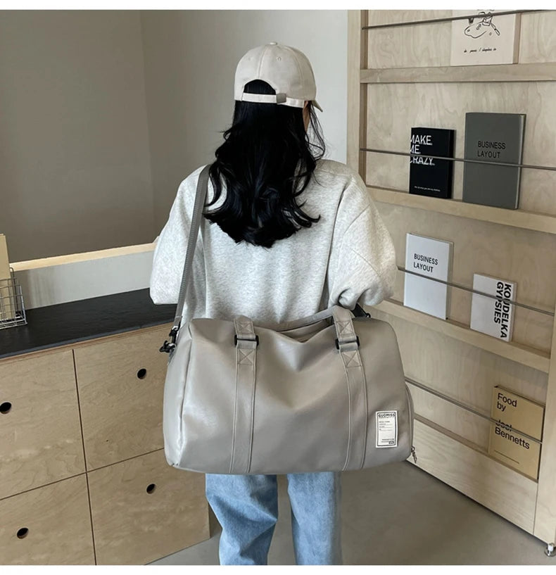 PU Travel Duffel Bag Waterproof Luggage Handbag with Shoes Pocket Weekender Overnight Daypack Dry Wet Sports Shoulder Tote Pack