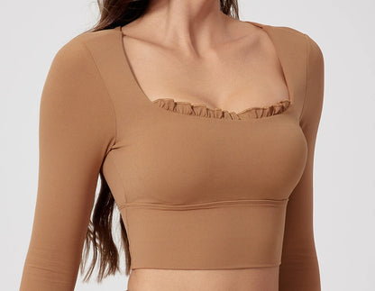 1/2PCS Pad Women Yoga Set Lotus Gym Fitness Long Sleeve Sports Crop Top High Waist Bell Flare Legging Workout Athletic Wear